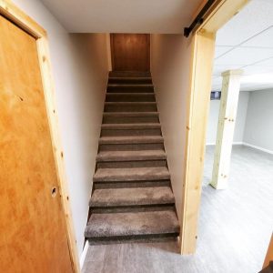 basement remodel carpeted stairs
